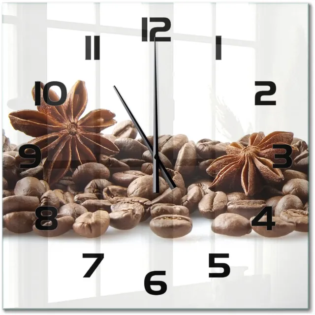 TULUP Wandklok - Kaneelkorrels Moderne Wandklok Glas - 60x60 cm - Bruin Wandklok Glas Decoratie - Zwarte handen - Vierkante Klok - Glazen Wandklok Design - Klok Glas Met Opdruk