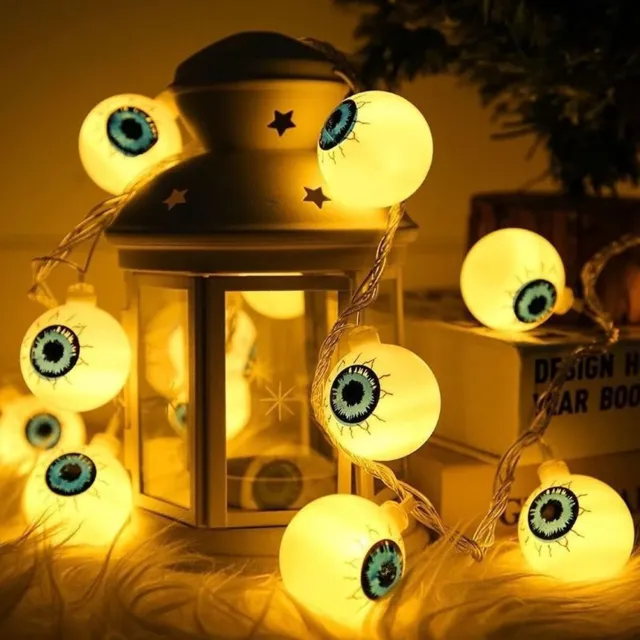 YAGXIG Halloween-lichtslingers-Ghost Eye Lights-Halloween decoratieve verlichting-6 meter 40 LED's-op batterijen-buiten decoratieve oogbolverlichting-geschikt voor Halloween-feestdecoratie