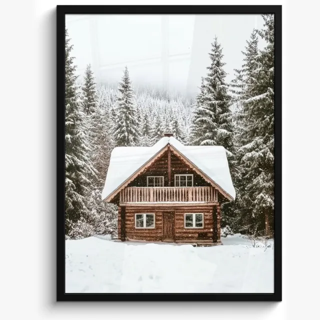 FrameYourWall Poster in lijst - Fotolijst 50x70 cm - Posters - Huis - Bos - Winter - Natuur - Sneeuw - Posterlijst zwart - Decoratie - Wanddecoratie woonkamer - Muurdecoratie slaapkamer