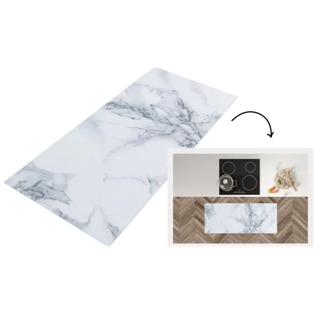 KitchenYeah Keukenloper - Keukenmat vinyl Marmer - Patroon - Gijs - Wit - Marmerlook - Luxe - Keukenmatten loper - Keuken vloerkleed tapijt