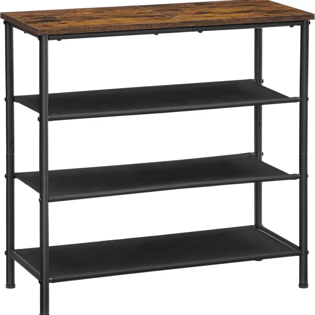 Vasagle Schoenenrek - Met 4 Lagen - Ruimtebesparend Ontwerp - 3 Stoffen Planken - Industrieel Design Bruin
