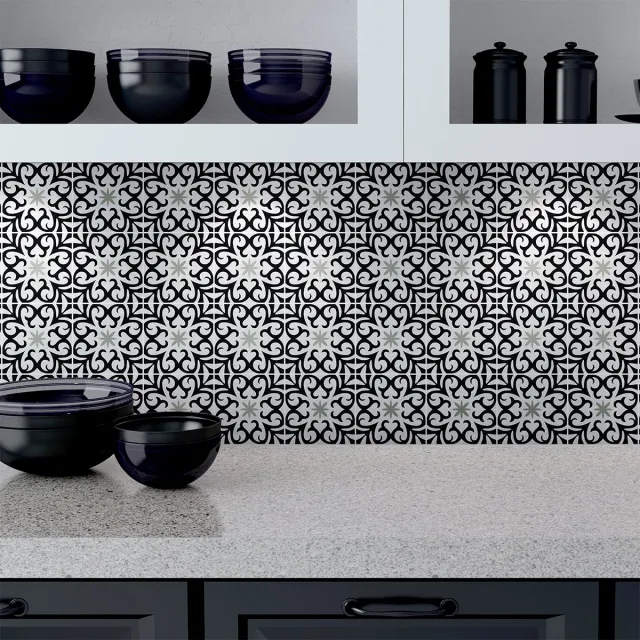 Ambiance Sticker Zelfklevende muurstickers met tegelmotief voor keuken en badkamer - 24 Elvio Azulejos cementtegelstickers - 24 stickers 10x10cm Multi color