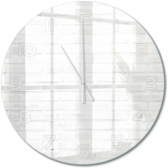 TULUP Wandklok - Bakstenen muur Klok Glas Met Opdruk - fi60 cm - Wit Moderne Wandklok Glas - Witte handen - Ronde Klok - Decoratieve Glazen Klok - Glazen Wandklok Design