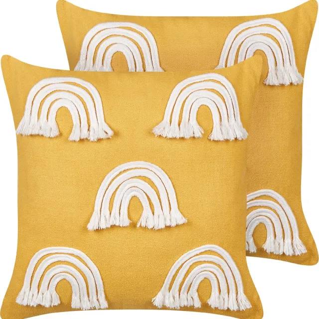 Beliani LEEA - Sierkussen set van 2 - Geel - 45 x 45 cm - Katoen