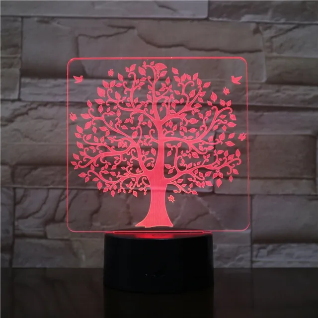 MC Living 3D Led Lamp Met Gravering - RGB 7 Kleuren - Boom