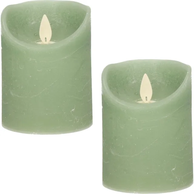 Anna's Collection Stompkaars - 2x - LED - jade groen - H10 cm - bewegende vlam - kaars