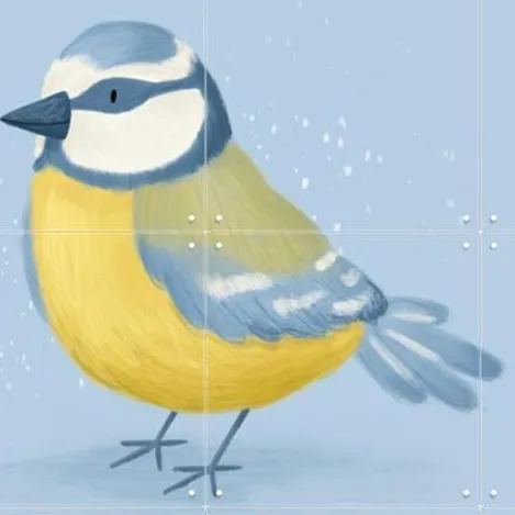 IXXI Blue Tit, Studio Phie - 120 x 120 cm - Grote wanddecoratie en posters - Illustraties, Fantasierijk, Babykamer, Vogels Blauw