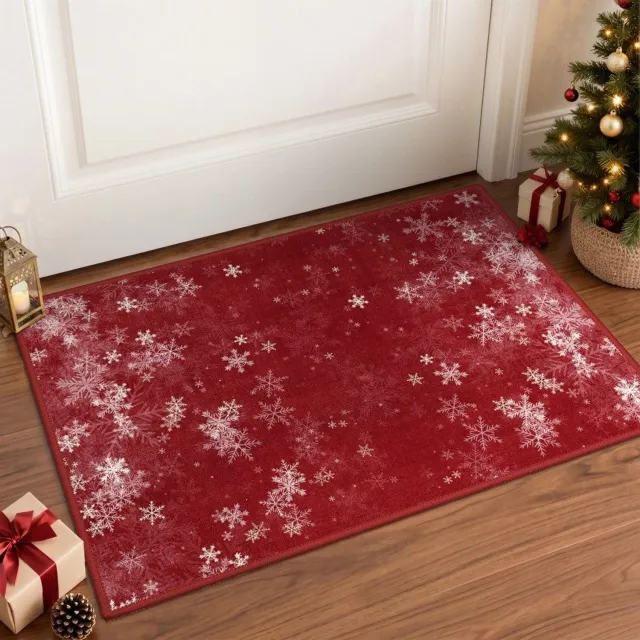 GENIMO Tapijt -Minimalistisch design met sneeuwvlokmotief-Machinewasbaar en antislip-Voor woonkamer, eetkamer en slaapkamer-Rood