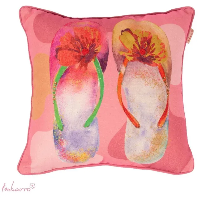 Imbarro Kussen - Sierkussen - Flipflops - Slippers - Binnen kussen - Buitenkussen - P.E.T. - 45x45cm Roze