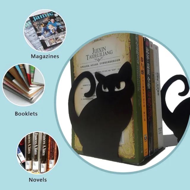 Cosensi Metalen kat boekensteunen (2 stuks), schattige en zware Fashion stijl boekenhouder voor planken. Any