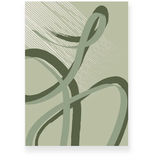 Yisual Poster 20x30 cm - Abstracte Lijnen - Krullen - Donkergroen - Lichtgroen - Abstract - Modern - Muurdecoratie - Wanddecoratie