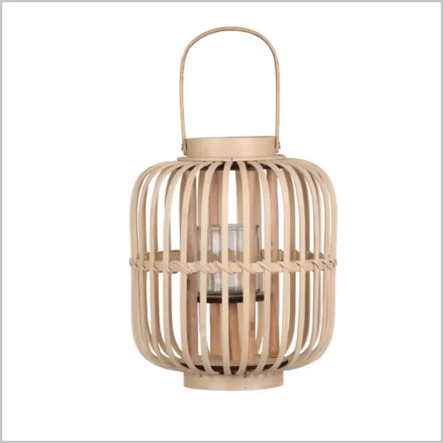 Natural Living Lantaarn - Alaya - Bamboe en glas - D24cm x H29cm - bruin - Kandelaar natuurlijk