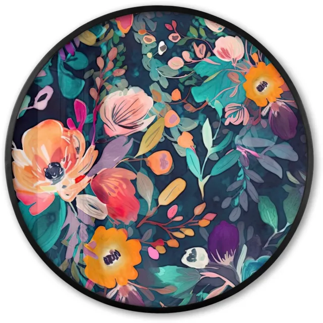 FrameYourWall Poster in lijst Rond - Fotolijst 60x60 cm - Posters - Kleurrijk - Bloemen - Kunst - Natuur - Hippie - Ronde posterlijst zwart - Decoratie - Wanddecoratie woonkamer - Muurdecoratie slaapkamer Multicolor