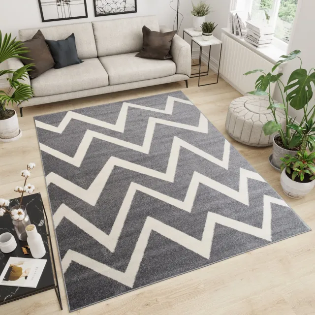 Tapiso Maroko Vloerkleed Woonkamer Zigzag Grijs Maat- 240x330 Antra