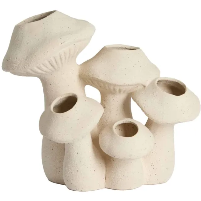 Light & Living Vaas Mushroom - Crème - 31.5x20.5x27.5cm - Keramiek - Modern - Bloemenvaas - Woondecoratie - Decoratieve vaas voor woonkamer of slaapkamer Bruin
