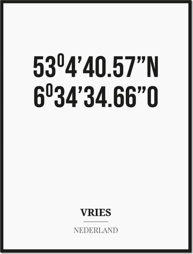Studio216 Poster/kaart VRIES met coördinaten zwart, wit