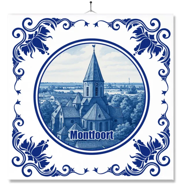 MC Living Tegel Met Opdruk | Montfoort | Delft Blauw | Cadeau | Inclusief Geschenkdoos | Standaard | Ophangsysteem Multi-Color