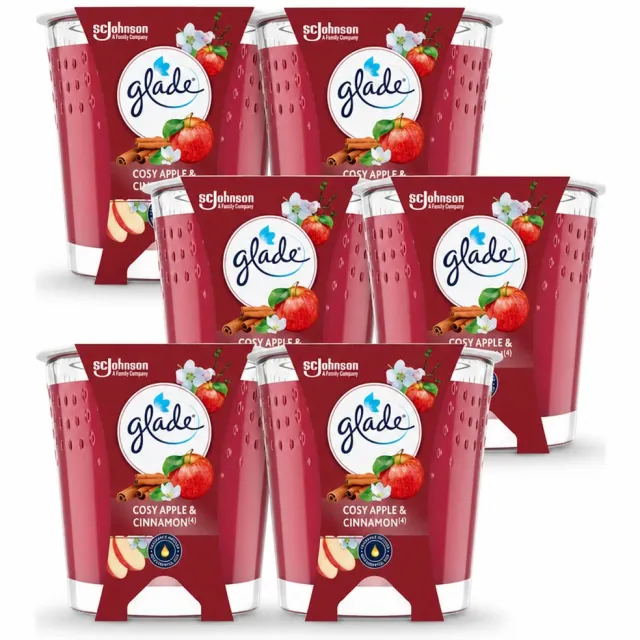 Glade 6 x Glade - Geurkaars Cosy Appel Kaneel - 100% Raapzaadwas & Vegan - 112 g - Voordeelverpakking - 6 stuks rood