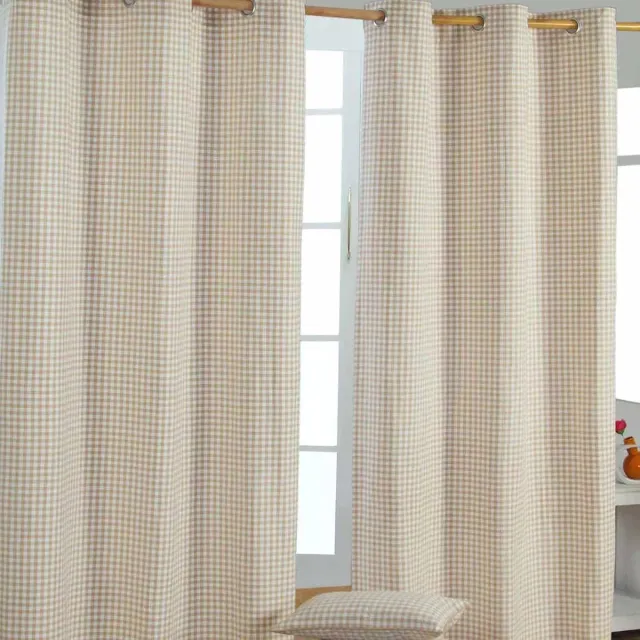 Homescapes gordijnen met oogjes gingham beige in een set van 2, 228 x 137 cm Beige/Wit