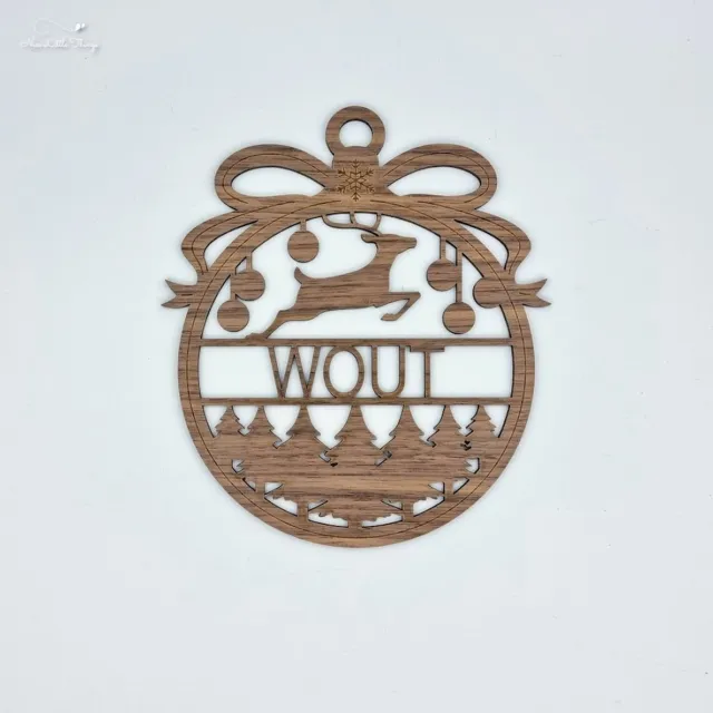 [Nice Little Things] - Maxi Kerst Ornament - Met naam - Walnoot - Rendier