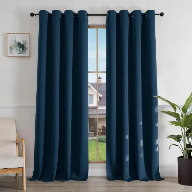 JGS Premium - Ondoorzichtige marineblauwe gordijnen 2 stuks H 245 x B 140 cm - Thermogordijn met inslagringen voor slaapkamer en woonkamer - Hittebescherming Any