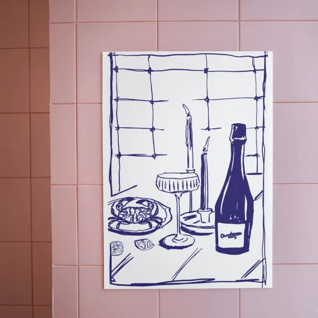 Le Club des Vins Poster - A3 - wijn & krab - wijnliefhebber - blauw