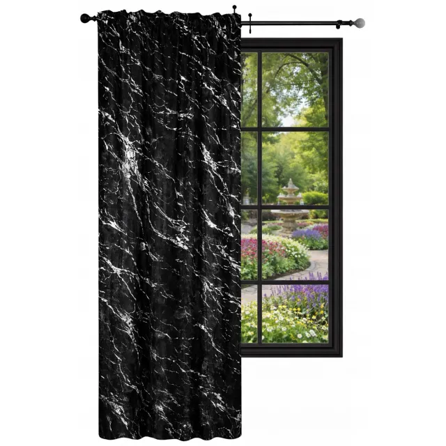 NOW-ART Marmur - Veloursgordijn - 140 x 230 cm - Zwart met zilverkleurig patroon Zwart;Zilver