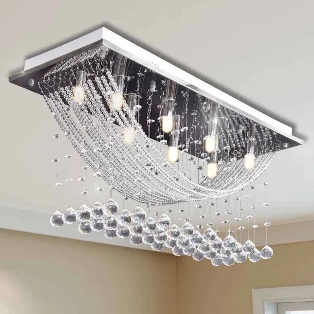 vidaXL Plafondlamp met glinsterende glas kristallen kralen 8xG9 29 cm Zilver