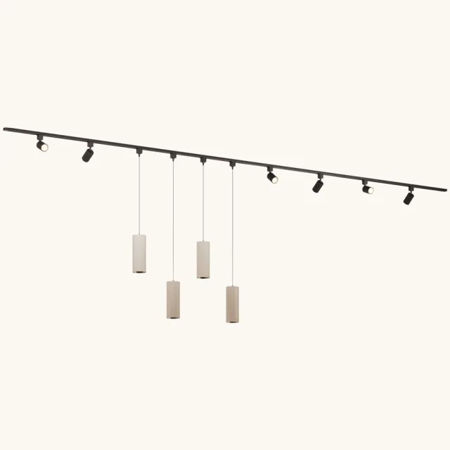 LUSENZ Railverlichting Pakket - Recht - 4x 1 m rail - 6 railspots - 4 hanglampen - Incl. 2700K GU10 - IP20 - Modulair - 230V - Taros/Belano(L) - Beige Zwart / Beige