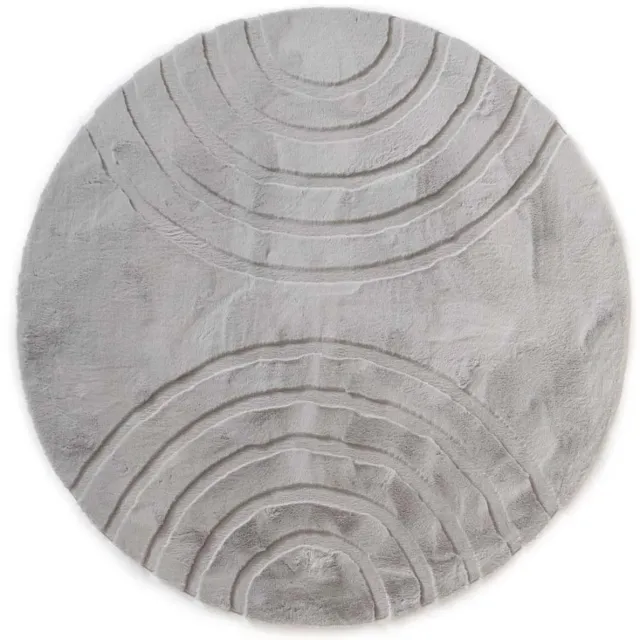Tapeso Fluffy vloerkleed rond - Carvy lichtgrijs 120