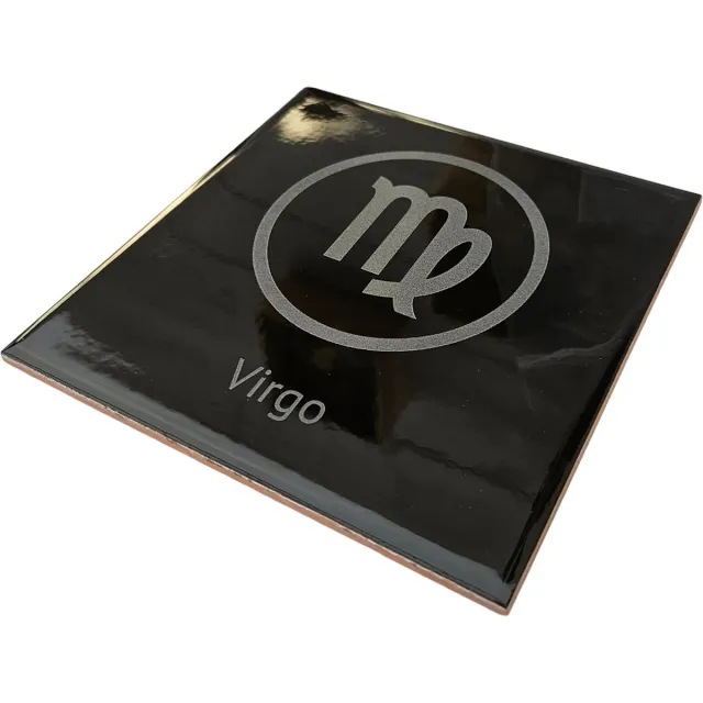 MGM Trading Horoscoop - Virgo - Maagd - Hoogglans zwarte tegel - 15 bij 15 cm - Laser gegraveerd