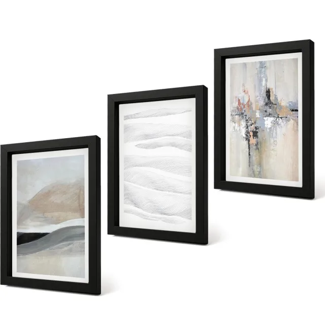 Coloray 4-Delige Schilderij Set - Abstracte patronen in neutrale aardetinten - 20 x 30 cm - Decoratieve Schilderijen - Woonkamer - Interieur - Moderne Wanddecoratie Zwarte lijst