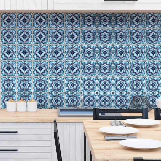 Ambiance Sticker Tegelstickers voor de muur in keuken en badkamer - 60 Azulejos Romero cementtegelstickers - 60 stickers van 15x15 cm Multi color