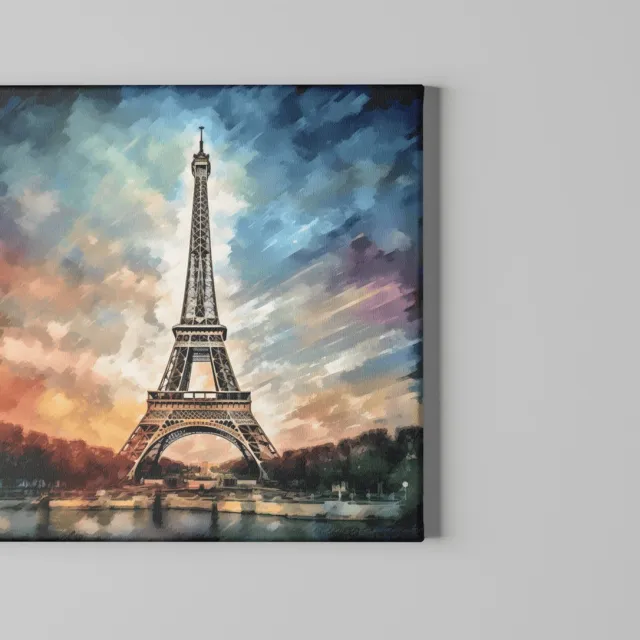 Trendex Global Canvas Schilderij - Eiffeltoren - Parijs - Abstract - 60x60x2 cm Blauw