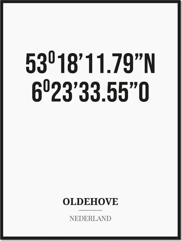 Studio216 Poster/kaart OLDEHOVE met coördinaten zwart, wit
