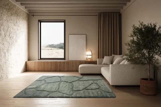 Tapis Home Tapison Home Kyoto 014.0067.4373 Vloerkleed - 240 x 340 cm - Groen - Rechthoekig - Polyester - Eetkamer, Woonkamer, Slaapkamer - Abstract, Effen - Modern