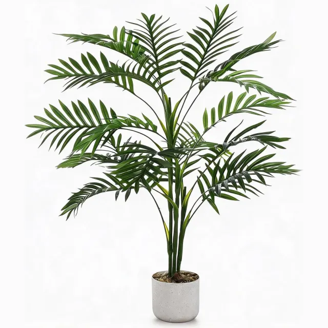 Triumpunpre Kunst Areca Palm - 100cm, duurzaam PEVA, vormbare bladeren met witte pot voor zakelijk gebruik groen