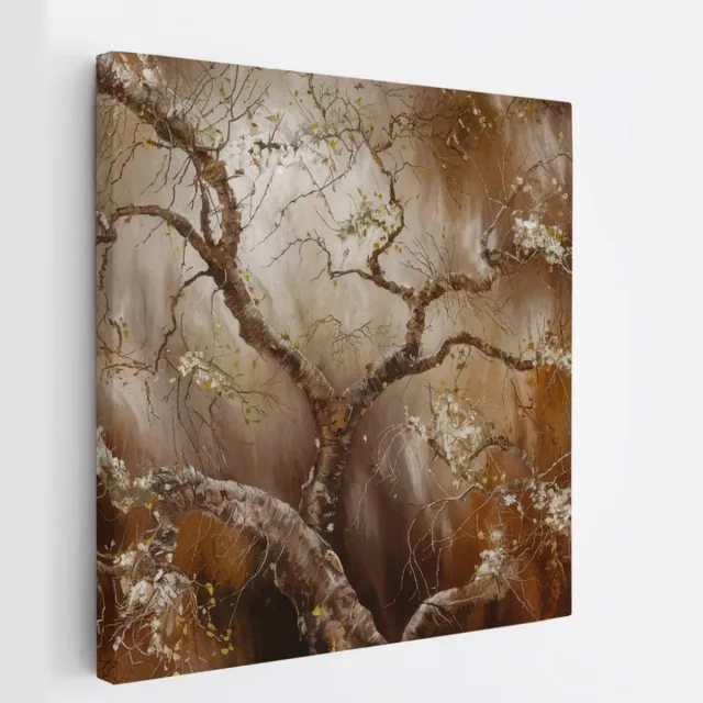 Saammp Canvas Schilderij - Vintage Boom - Witte Bloemen - abstract - 30x30 - Foto op canvas - Wanddecoratie - Muurdecoratie Woonkamer - Kantoor Decoratie Multicolor