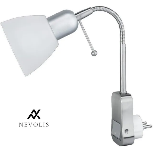 Nevolis Stekkerspot 8911211-07 1xE14 max. 40W met Schakelaar en Flexibele Arm Metallic Wit . multi-color