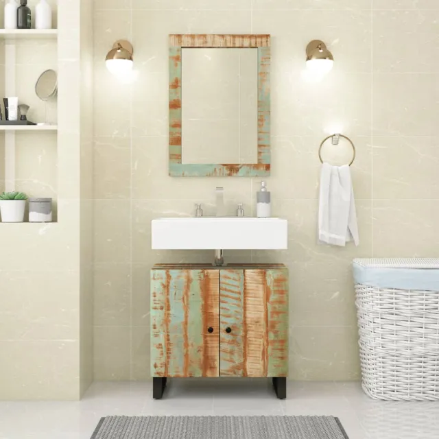 vidaXL Spiegel 70x50 cm massief gerecycled hout en glas Meerkleurig