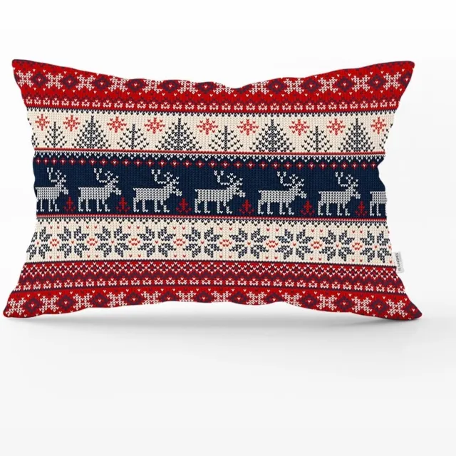 De Groen Home Sierkussen - 30x50cm - Kerst rendieren - Met velvet hoesje - Fluweel - Aan beide zijdig bedrukt Rood