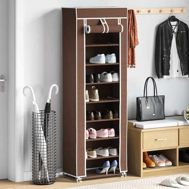 vidaXL Stoffen schoenenrek met hoes 162 x 57 x 29 cm bruin