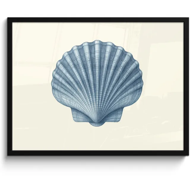 FrameYourWall Poster in lijst - Fotolijst 70x50 cm - Posters - Ribbels - Blauw - Schelp - Posterlijst zwart - Decoratie - Wanddecoratie woonkamer - Muurdecoratie slaapkamer