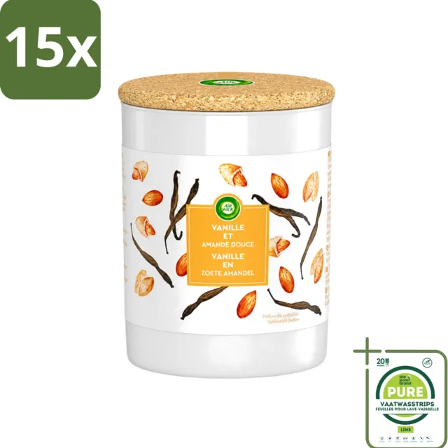 Air Wick 15 x Air Wick - Geurkaars - Vanille & Zoete Amandel - 35 Uur Brandduur - Grootverpakking - Vaatwasstrips - Geurkaars - Vanille - Amandel - Warme Geur - Sfeer Oranje