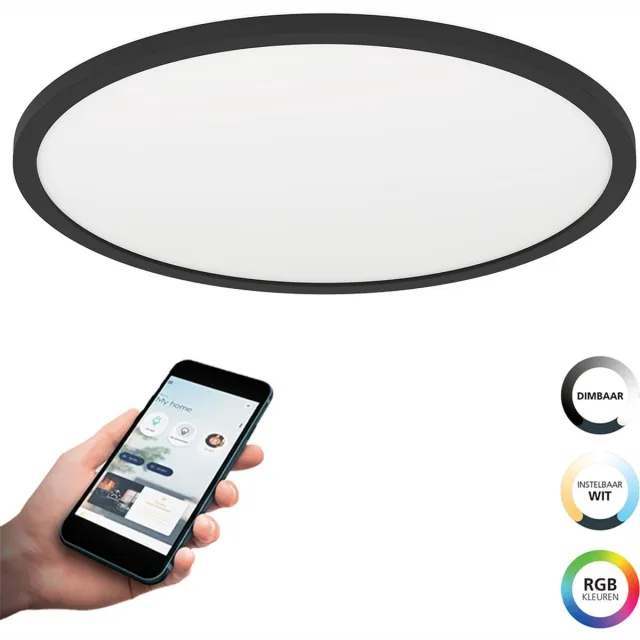 Eglo connect.z Rovito-Z Smart Plafondlamp - Ø 42 cm - Zwart/Wit - Instelbaar RGB & wit licht - Dimbaar - Zigbee