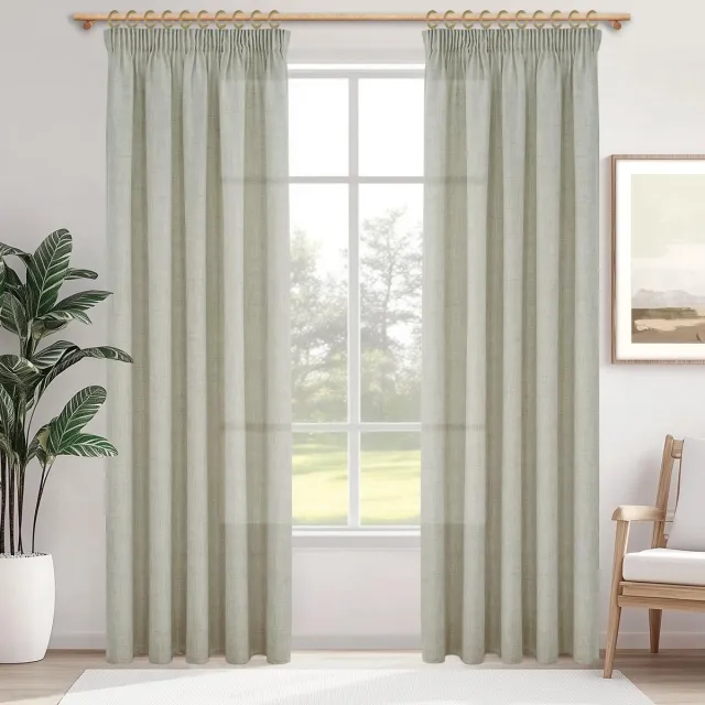 Ibenzoa Lange Linnenlook Gordijnen met Plooiband voor Woonkamer en Slaapkamer, Set van Twee Stuks