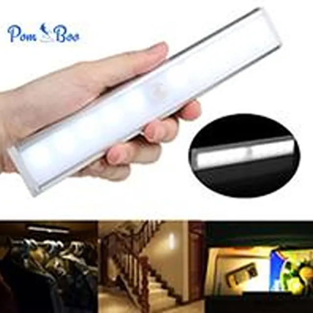 PomBoo Led lamp met sensor - Kastverlichting - Bewegingssensor - Magneetstrip - Wit licht - op batterij Wit / Grijs