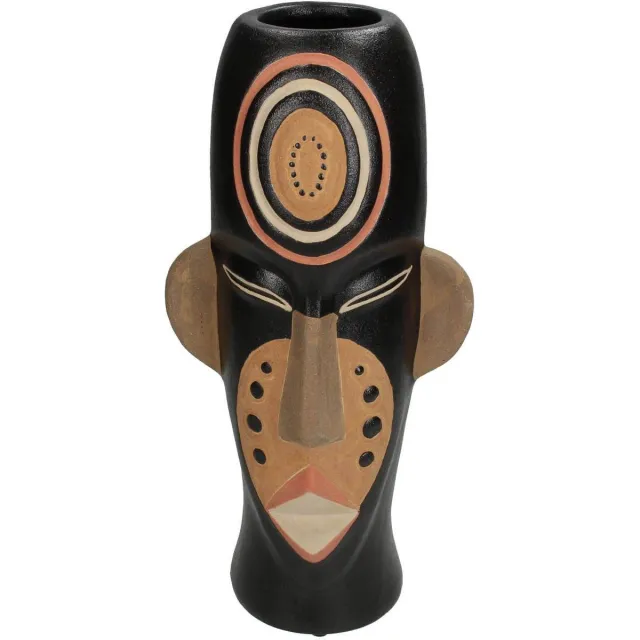 SVJ Home Decorations Masker Vaas - 16 x 13 x 34 cm - Aardewerk - Zwart Mix