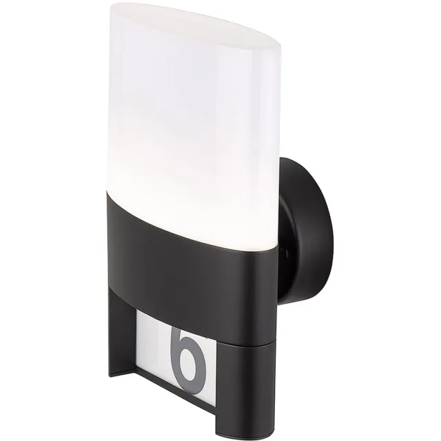 Wofi Wandlamp huisnummer buitenlamp IP54, huis wandlamp terras tuin, metaal zwart, sticker, 1x LED 10,5W 660Lm 3000K, HxBxD 28x15,5x13,5cm, Wofi 12227