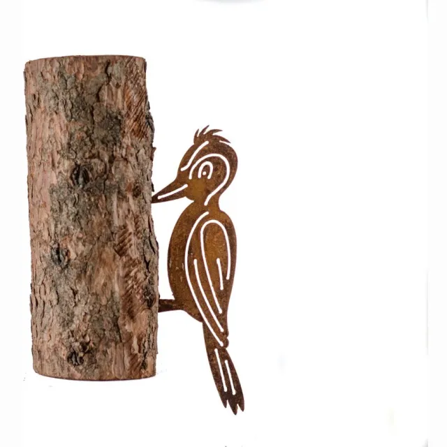 Iron Boomdecoratie specht- boomschroef - boomprikker - boomdecoratie - tuindecoratie - metal - bird - tuinsieraad - 15x1x33 cm cortenstaal Roest bruin